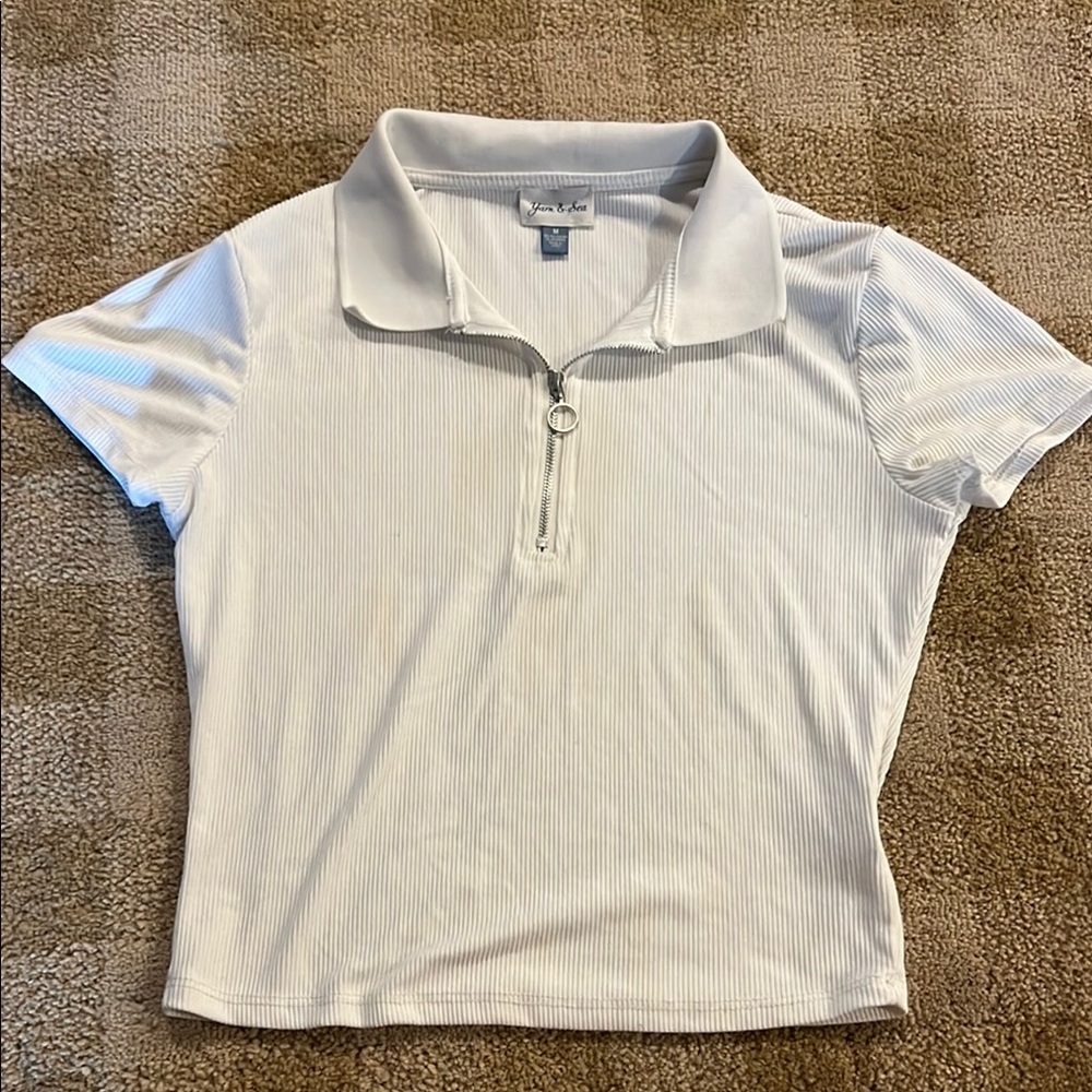 White Zip-Up Polo Top